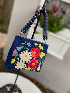 Blue Daisies, Vintage Needlepoint Bag